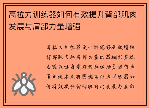 高拉力训练器如何有效提升背部肌肉发展与肩部力量增强