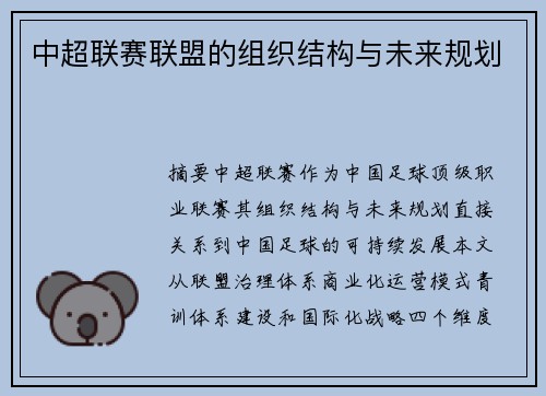 中超联赛联盟的组织结构与未来规划