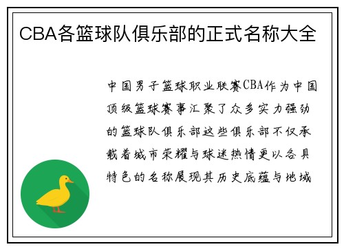 CBA各篮球队俱乐部的正式名称大全